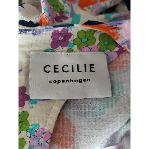 CECILIE COPENHAGEN Mirna Dress Mini Shift Ivory Blue Orange Floral M Medium (B - Picture 6 of 7